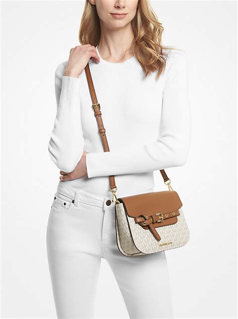 michael kors logo signature small white shoulder bag